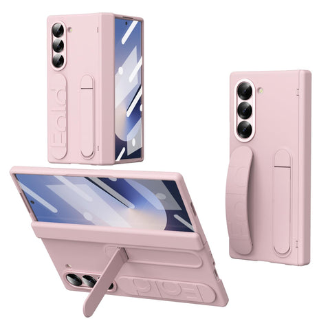 XIMAND for Samsung Galaxy Z Fold 5 Protect Case with Wristband Stand,Bulit-in Hinge Protection, Screen & Lens Protection Shockproof Full Body Drop Fall Protection.(Pink)