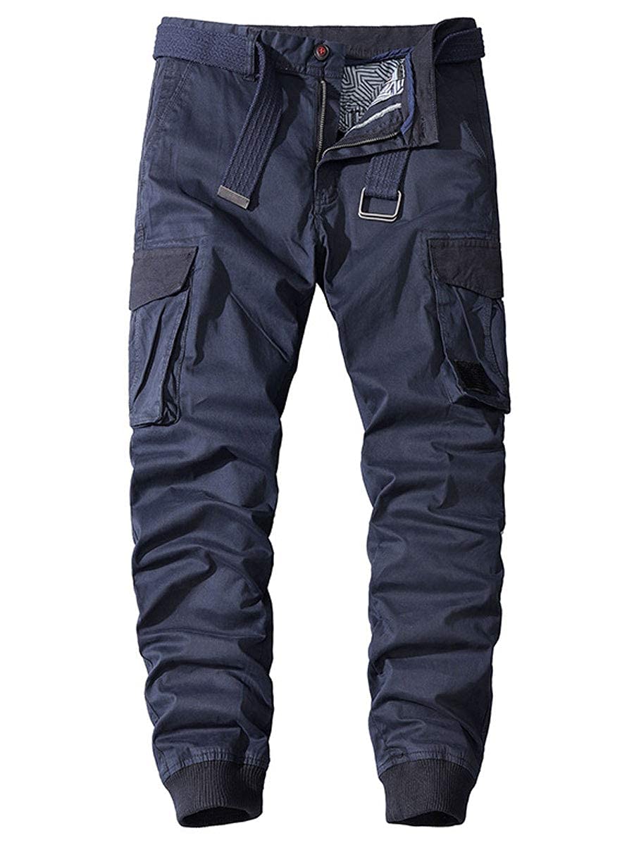 ebossy Men's Multi-Pocket Military Combat Ripstop Jogger Cargo Pants with Rib Cuff (32, Navy Blue)
