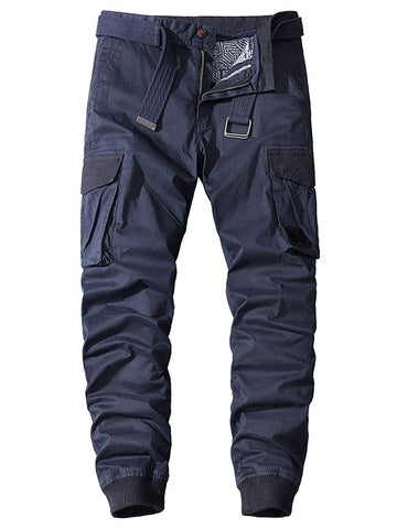 ebossy Men's Multi-Pocket Military Combat Ripstop Jogger Cargo Pants with Rib Cuff (32, Navy Blue)