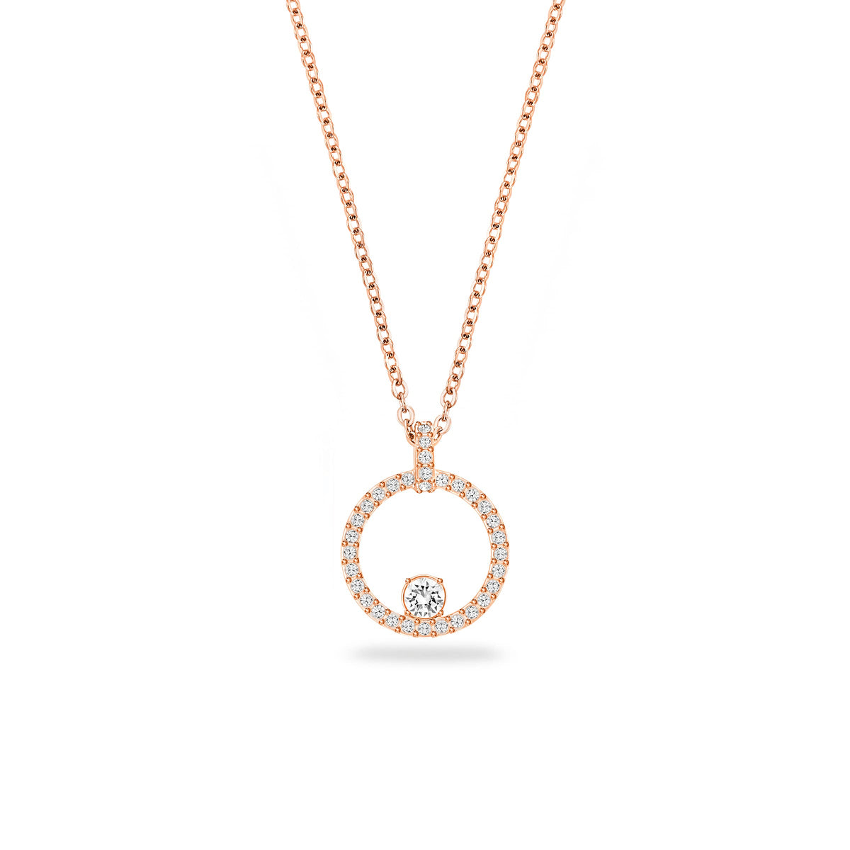 Swarovski Creativity Collection Women's Necklace, Intertwined circle Pendant with White Crystals and Rose-Gold Tone Plated Chain