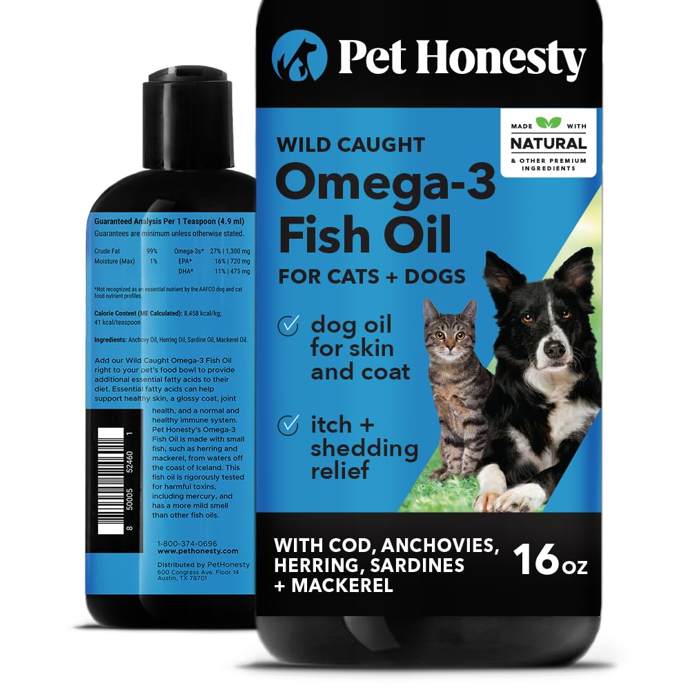 PetHonesty Omega 3 Supplement for Dogs & Cats (16oz), Wild Caught Omega 3 Fish Oil for Dogs Skin and Coat, Supports Shedding, Skin & Coat, Immunity, Joint, Brain & Heart, EPA + DHA