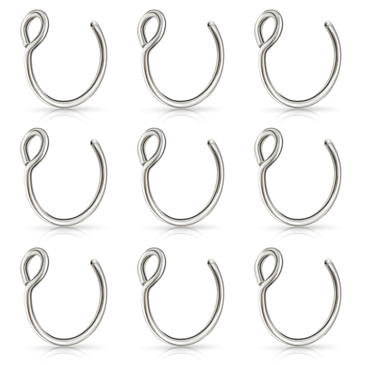 Lusofie 9Pcs Fake Nose Rings,Fake Nose Ring Hoop Stainless Steel Nose Hoop for Faux Lip Septum Nose Ring Set