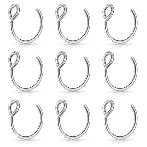 Lusofie 9Pcs Fake Nose Rings,Fake Nose Ring Hoop Stainless Steel Nose Hoop for Faux Lip Septum Nose Ring Set