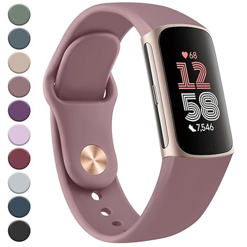 Strap for Fitbit Charge 6 /Charge 5 for Women Men, Silicone Replacement Sport Replacement Wristband Compatible with Fitbit Charge 5/Charge 6,Smoke Purple