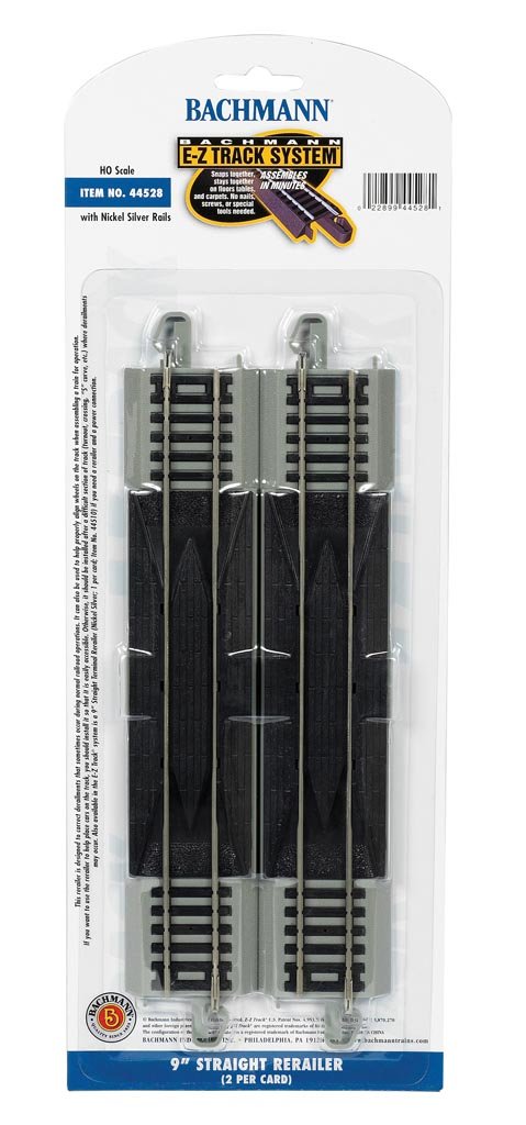 Bachmann HO Scale Nickel Silver/Gray Roadbed EZ-Track 9in Straight Rerailer (2)