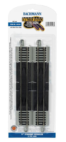 Bachmann HO Scale Nickel Silver/Gray Roadbed EZ-Track 9in Straight Rerailer (2)