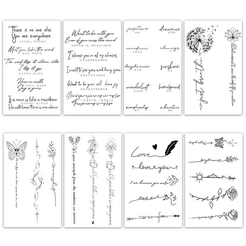 8-Piece Set Of Herbal Tattoo Stickers English Letters Sexy Waterproof Long-Lasting Non-Reflective Semi-Permanent Juice Stickers
