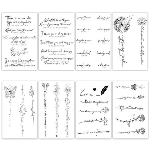 8-Piece Set Of Herbal Tattoo Stickers English Letters Sexy Waterproof Long-Lasting Non-Reflective Semi-Permanent Juice Stickers