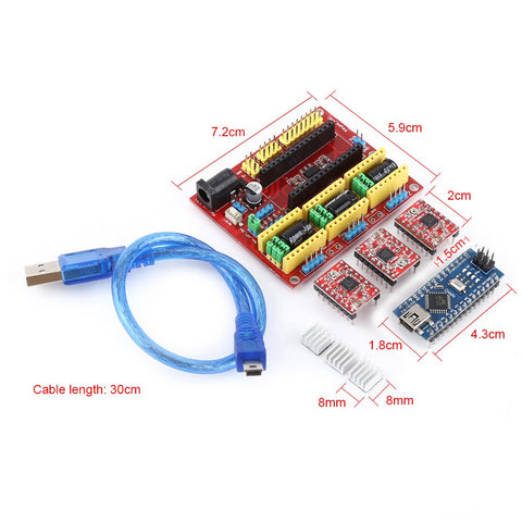 3D Printer Engraving Expansion Board Kit Controller CNC Shield V4+Nano 3.0 Board+A4988 Driver with USB Cable for