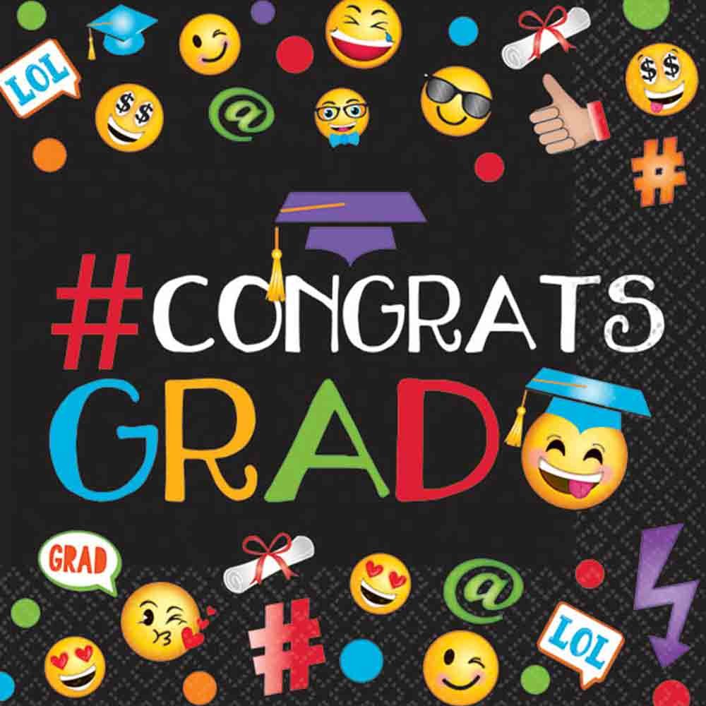 Cool Graduation "#CONGRATS GRAD" Emoji Beverage Napkins Party Tableware, Paper, 5" x 5", Pack of 125