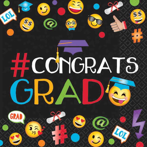 Cool Graduation "#CONGRATS GRAD" Emoji Beverage Napkins Party Tableware, Paper, 5" x 5", Pack of 125