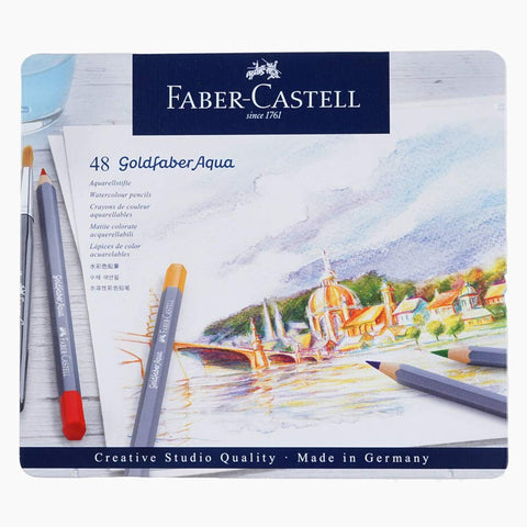 Faber-Castell Creative Studio Goldfaber Aqua Watercolour Pencil, Multicoloured (Multicoloured) Tin Of 48 Pencils, For Art, Craft, Drawing, Sketching, Home, School, University, Colouring