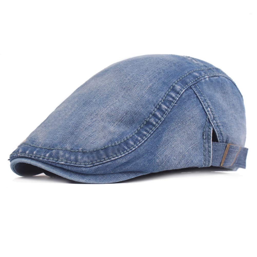 Quanhaigou Unisex Denim Newsboy Hats Flat Ivy Gatsby Cabbie Driving Berets Hat Cotton Dad Cap for Men Women (Hat-Denim Blue)