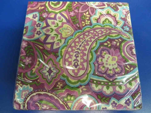 Amscan Decorative Plum Paisley Party Beverage Paper Napkins (16 Pack), 5 x 5, Red
