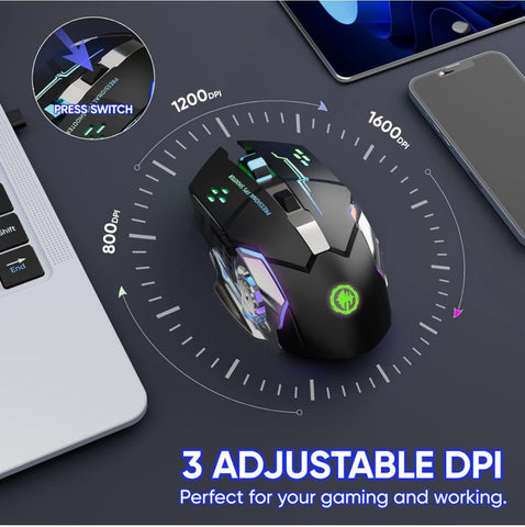 Generic Professional FPS Shooter Wireless Gaming Mouse Bluetooth Mouse RGB Rechargeable 2.4G USB Cordless Computer Mic. (Classic, Black)