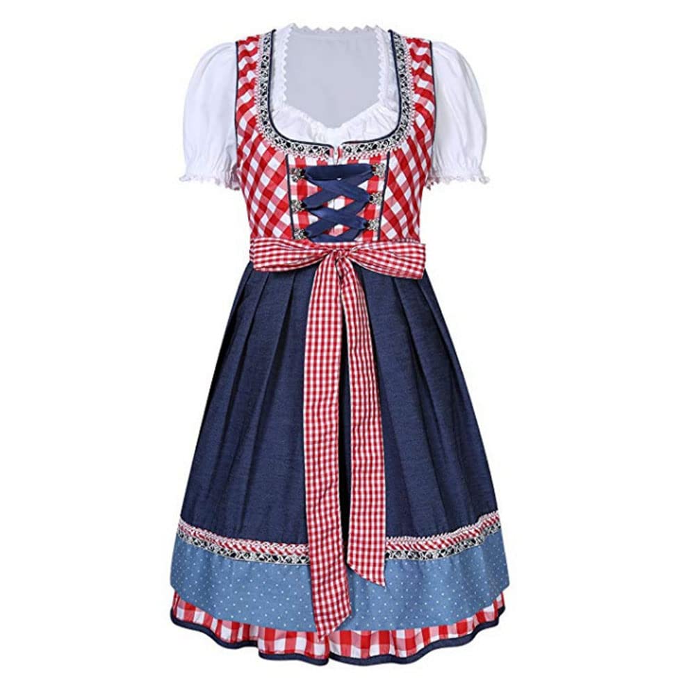 YUDATPG Bavarian Oktoberfest Costume Women German Traditional Oktoberfest Outfits Dirndl Dress Carnival Halloween Bar Waitress Cosplay Beer Girl Maid Fancy Dress Maid Plaid Costume (Red, S)