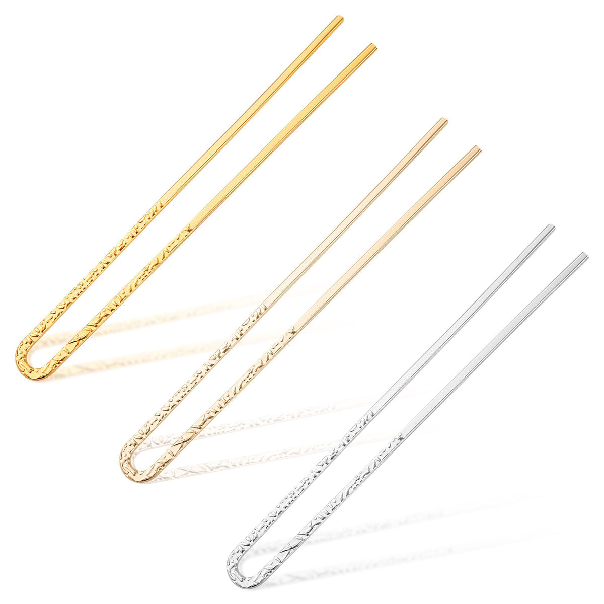 3pcs French Hair Pins, Metal U Shaped Hairpins Elegant Bun Hair Sticks Simple Bobby Pins Updo Chignon Hair Fork Hairstyles for Women Girls Thick Long Curly Hair