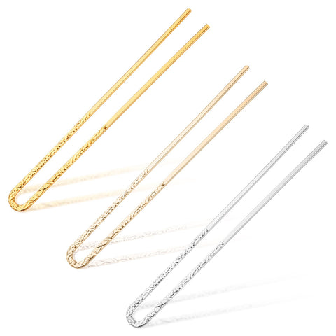 3pcs French Hair Pins, Metal U Shaped Hairpins Elegant Bun Hair Sticks Simple Bobby Pins Updo Chignon Hair Fork Hairstyles for Women Girls Thick Long Curly Hair
