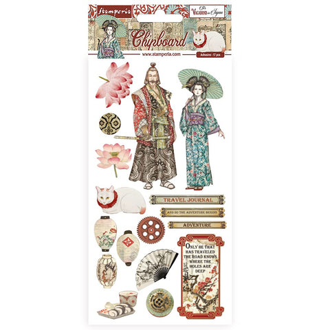 Stamperia International Stamperia-Adhesive Shapes-Sir Vagabond in Japan, Red, Teal, Brown, 17