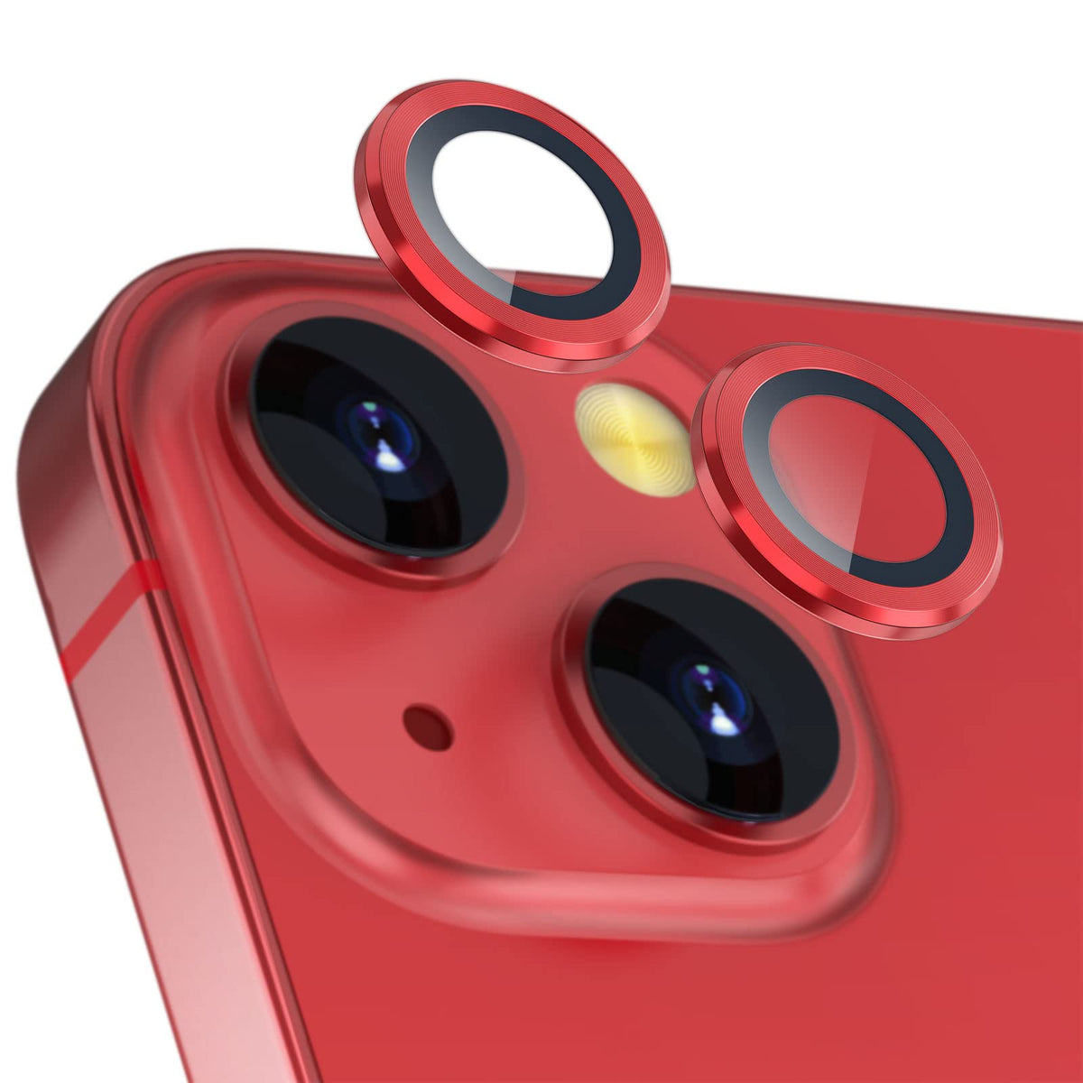 imluckies Camera Lens Protector Compatible with iPhone 13/13 mini, Premium Tempered Glass Circle Film, Aluminum Alloy Full Fit Lens Ring Cover, Red [Anti-Scratch] (2 Pack)