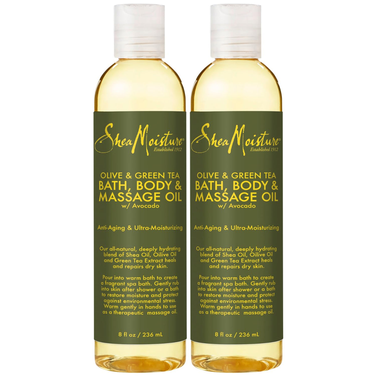 SheaMoisture Bath, Body & Massage Oil w/Avocado Oil for Skin, Olive Oil & Green Tea Extract - After Shower Body Oil for Massage Therapy & Moisturizing Skin Care, 8 Fl Oz (Pack of 2)