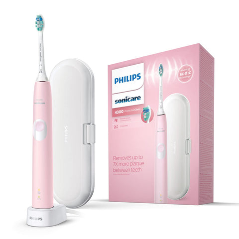 Philips Sonicare ProtectiveClean 4300 Electric Toothbrush, Sonic Toothbrush with Two Intensity Levels, Pressure Sensor and Timer, Pink, Model HX6806/03