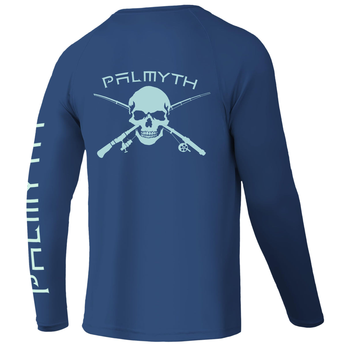 Palmyth Fishing Shirts for Men Long Sleeve UPF 50+ T Shirt Sun Protection Tee (Dark Blue/Skull and Rods, M)