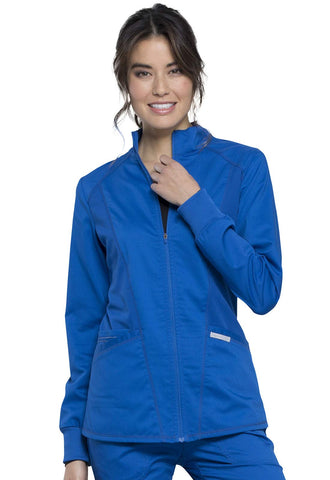 Cherokee Womens Zip Up Scrub Jackets with Breathable Mesh and Shirttail Hemline WW301, S, Royal