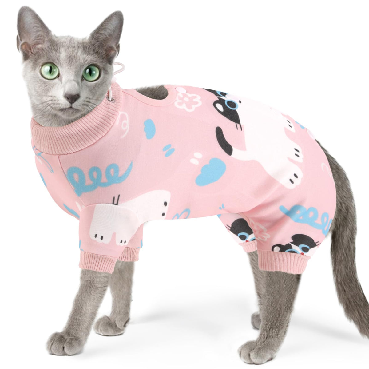 SUNFURA Full Bodysuit Cat Surgery Recovery Suit, Soft Cat Neuter Recovery Suit Breathable Cat Surgical Onesie with 4 Legs After Surgery, Cat Spay Recovery Suit Anti Licking E-Collar Alternative