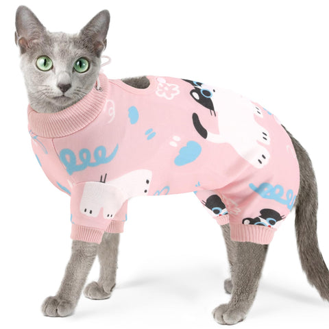 SUNFURA Full Bodysuit Cat Surgery Recovery Suit, Soft Cat Neuter Recovery Suit Breathable Cat Surgical Onesie with 4 Legs After Surgery, Cat Spay Recovery Suit Anti Licking E-Collar Alternative