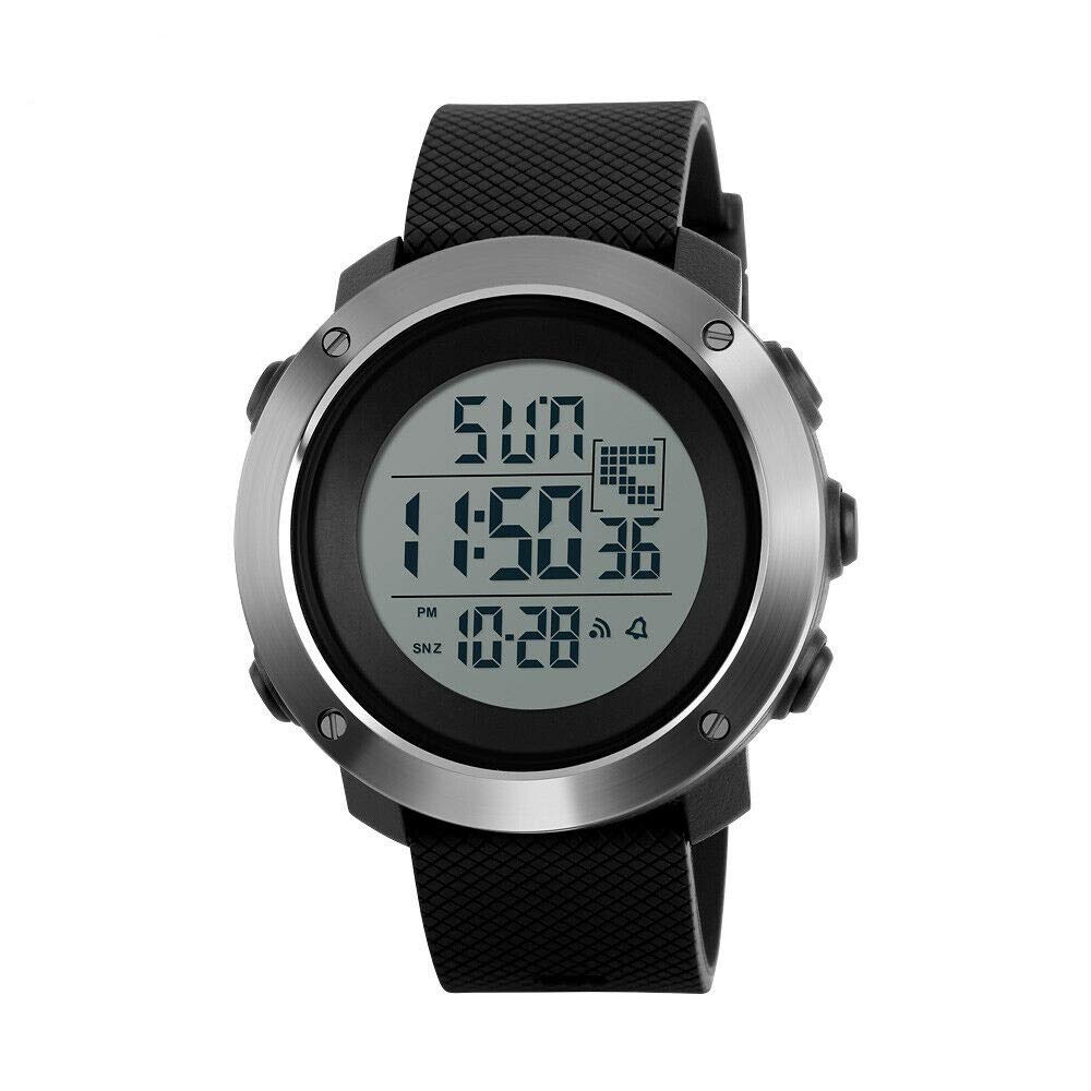 Men's Digital Sport Watch Led Electronic Military Wrist Watch with Alarm Stopwatch Dual Time Zone Count Down EL Backlight Calendar Date Window -Black