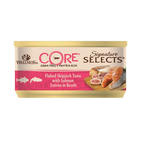 Wellness CORE Signature Selects, Wet Cat Food, Cat Food Wet In Sauce, Grain Free Cat Food, High Meat Content, Flaked Skipjack Tuna & Salmon, 24 X 79 G