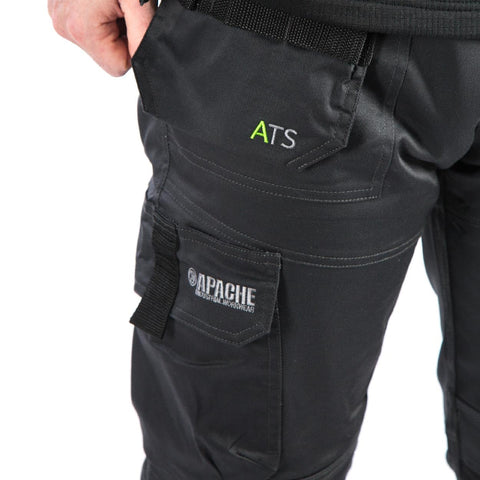 Apache Workwear Men's Site Trouser | ATS 3D Stretch Holster Trouser | Grey/Black 31L x 32W | Cordura Side Cargo Pocket | Low Rise Comfort Waist | Reinforced Hem Knee Pad and Phone Pocket