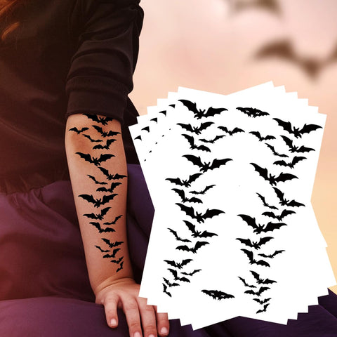 Bat Tattoos, 6-Pack Black Bats Halloween Temporary Tattoo for Women Men Adults Kids Art Makeup Cosplay Festivals Parties