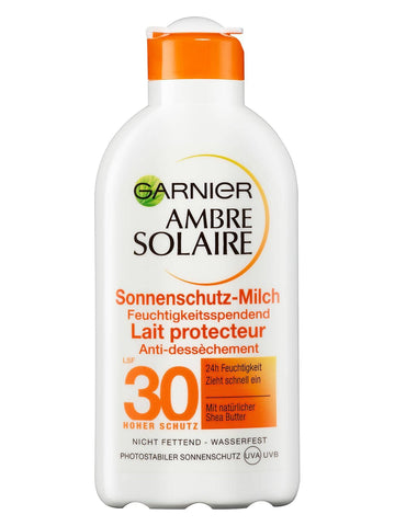 Garnier Ambre Solaire Sun Protection Milk SPF 30 Moisturising Sun Cream with Shea Butter Pack of 3 x 200 ml