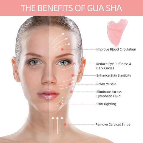 Gua Sha Facial Tools, Rose Quartz Guasha Tool for Face & Eye Gua Sha Stone for Puffiness Reducing & Jawline Sculpting Face Stone Gua Sha Tools for Skin Care Woman GuaSha Stone Tool, Pink