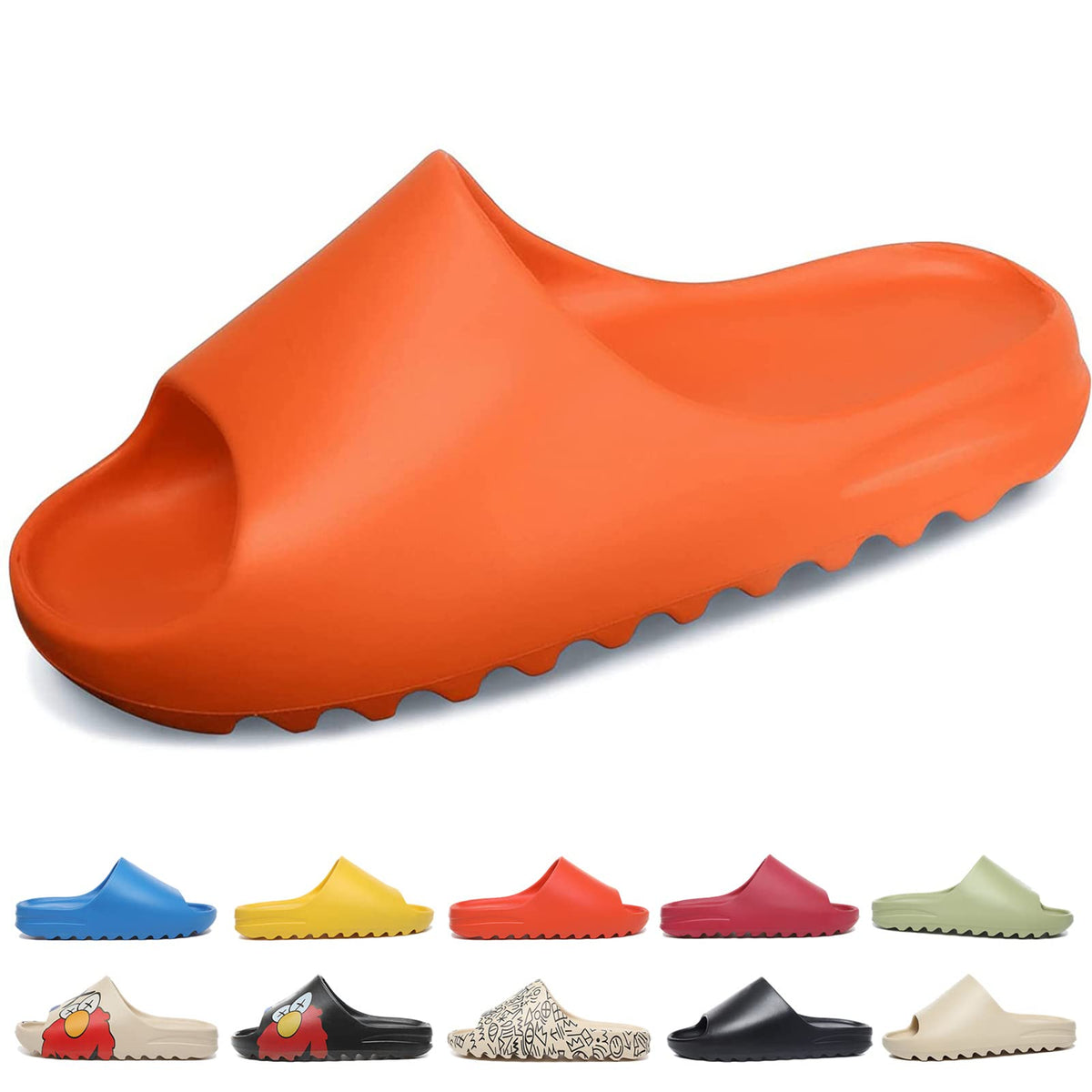 SHUOJIA Cloud Sliders for Women and Men Non-Slip Quick Dry Shower Slippers Ultra-Soft Thick Sole Slides Beach Sandals House Pillow Slides for Indoor & Outdoor (Orange,5UK)