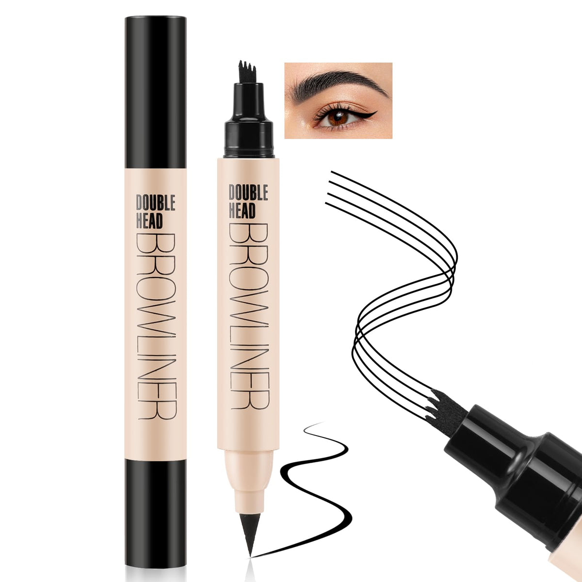 Boobeen Waterproof Eyebrow Pencil, 2 in 1 Dual-ended Liquid Eyeliner and Microblading Eyebrow Pen with a Micro-fork Tip Applicator, Creates Natural-Looking Brows&Smoothly Eye Liner