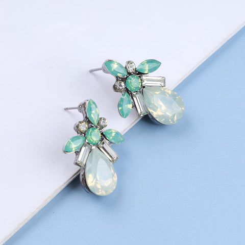 Yheakne Vintage Teardrop Crystal Earrings Cz Flower Drop Stud Earrings Rhinestone Oval Earrings Petal Cz Earrings Jewelry for Women and Girls