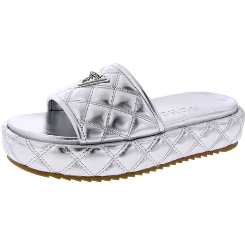 GUESS Women's LONGO Flat Sandal, Silver, 9