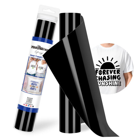 TECKWRAP Heat Transfer Vinyl Black Iron on Vinyl for All Cutter Machine - 12" x 10ft HTV Vinyl for Shirts, Easy to Cut & Weed