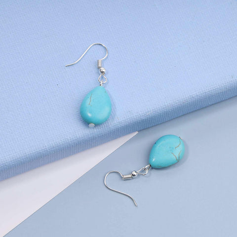 Yheakne Boho Turquoise Teardrop Earrings Silver Turquoise Eardrop Earrings Blue Gemstone Dangle Earrings Vintage Drop Hook Earrings Jewelry for Women and Girls