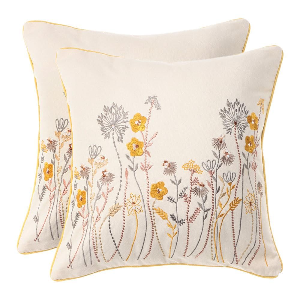 couponhub 2pcs New Chinese Embroidery Garden Pillow Case,Throw Pillow Cover,New Chinese Embroidered Pillowcase,Embroidered Decorative Pillowcase,18 * 18 Inch,Yellow,No Pillow core