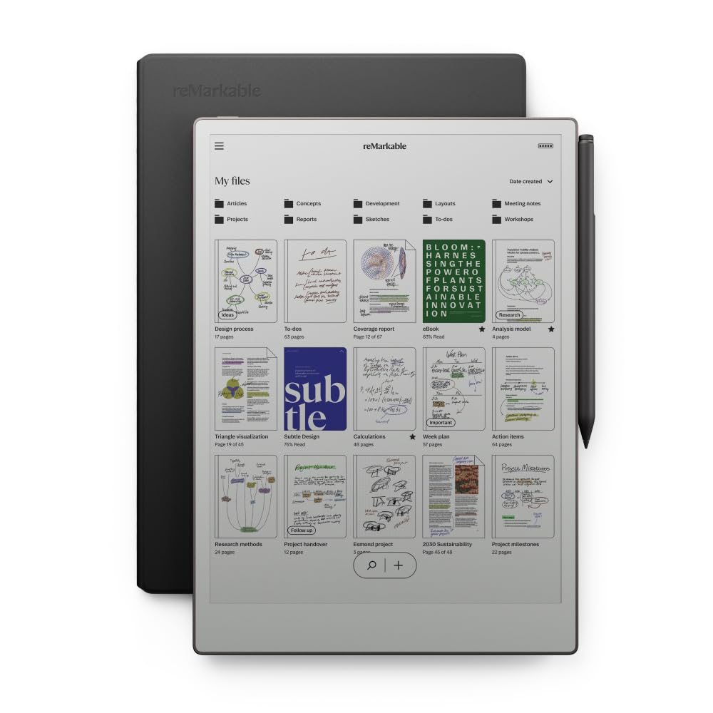 reMarkable Paper Pro Bundle - Leather Folio | 11.8â€™â€™ Color Display and Reading Light | Includes reMarkable Paper Pro Paper Tablet, Marker Plus Pen, and Book Folio Case in Black Premium Leather