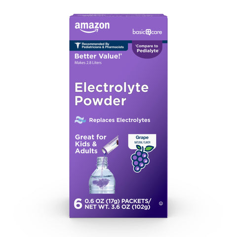 Amazon Basic Care Electrolyte Powder Packets for Rehydration, Grape, 6 Count (Pack of 1)