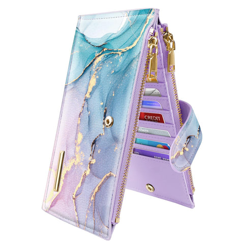 Coco Rossi Womens RFID Blocking Large Capacity Wallet Multi Card Organizer Bifold Wallet for Women with Zipper Pocket, Gradient Marble, L, Compact
