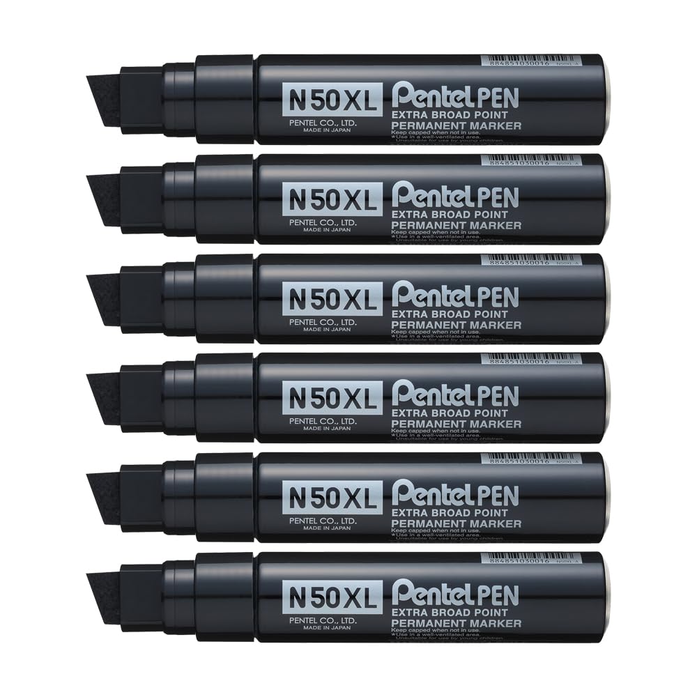 Pentel N50XL Marker Chisel Tip Black (Pack of 6) N50XL-A