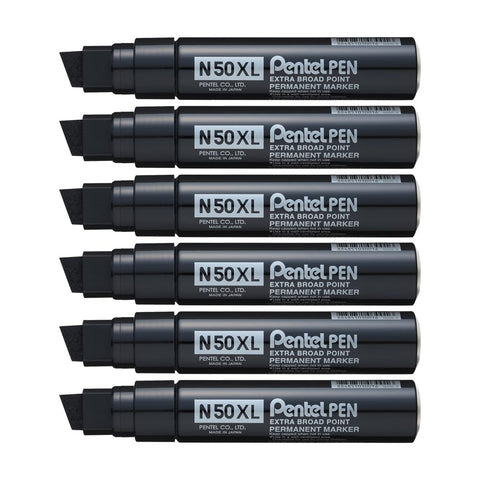 Pentel N50XL Marker Chisel Tip Black (Pack of 6) N50XL-A