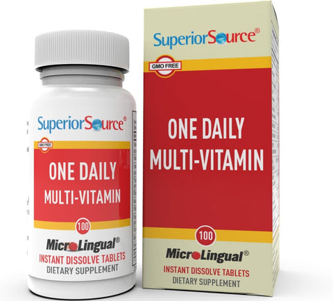 Superior Source One Daily Multi-Vitamin, Quick Dissolve MicroLingual Tablets, 100 Ct, with Vitamins A, C, D3, E, B12 and All B Vitamins, Stress, Heart & Immune Support, Non-GMO