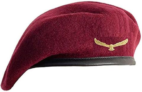 WAN-SUKH Army Style Cap, Rajputana Cap, Classic European Hat, Woolen Beret Cap, Che Guevara Cap with Eagle, Maroon, Free Size